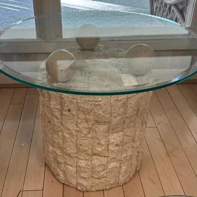 Vintage Postmodern Mactan Stone Side Table- Round Top