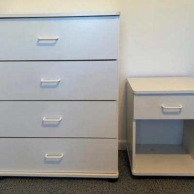 White Pressed Wood Chest Of Drawers & Single Drawered Nightstand 