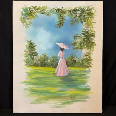 Girl in Pink Signed Oil Painting