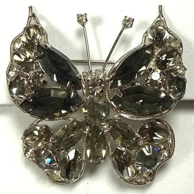 Butterfly brooch with black rhinestones