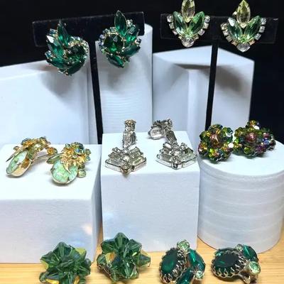 Vintage clip earrings green theme