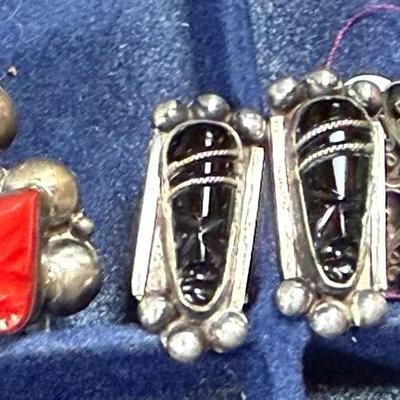Vintage mexico silver stone mayan theme earrings