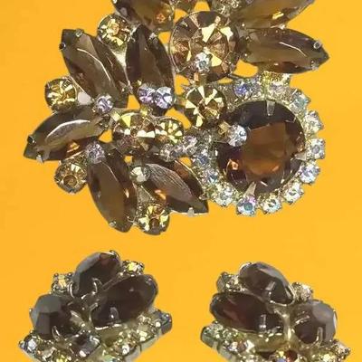 Juliana mocha rhinestone brooch earrings