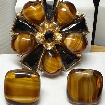 West germany earrings unsigned brooch