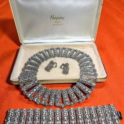 Silver tone napier set