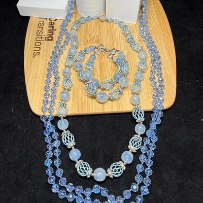 Blue glass beaded necklaces