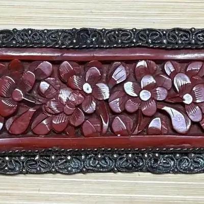 Chinese carved cinnabar pin