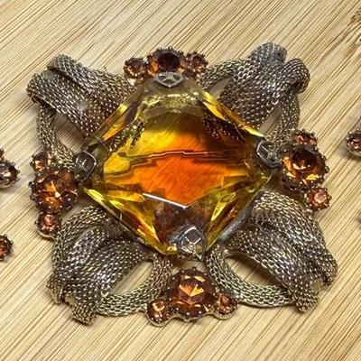 Topaz mesh givre brooch with earrings