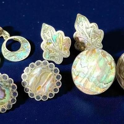 Mother of pearl silver vintage earrings