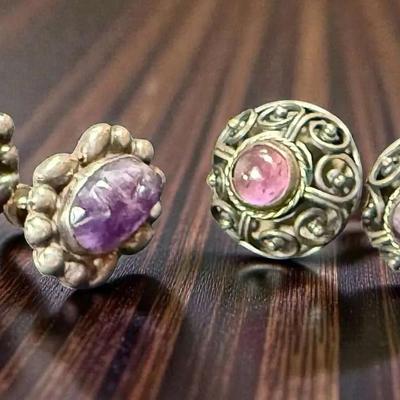 Vintage mexico silver purple stone screwback earrings