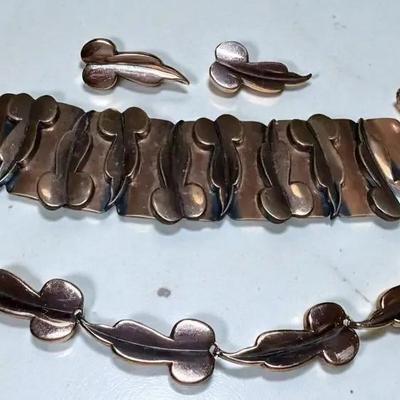 Renoir copper modernist jewelry set renoir