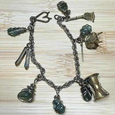 Multi charm bracelet wire wrapped stones other
