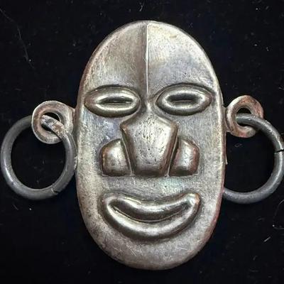 African themed mask design pin in silver