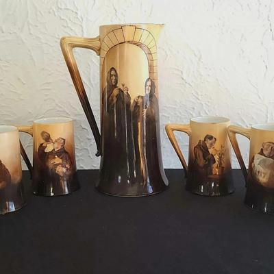 Bernardaud & Co Limoges Monk-Theme Pitcher & Mug Set (LR)