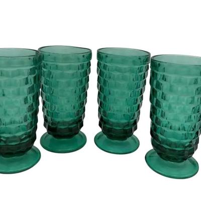 Indiana Glass Co. Colony Whitehall Teal Green Tea Glasses, Set Of Four 6" High