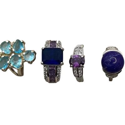 Four Sterling Silver Rings - Size 6.75