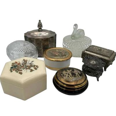 7 Trinket Boxes Glass, Metal And 24K Gold