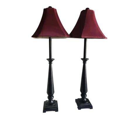 Buffet Table Lamps Black With Burgundy Shades