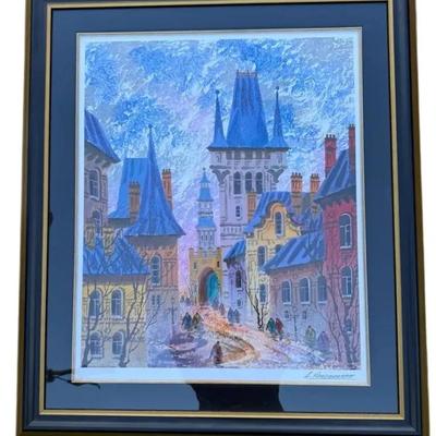 Streets of Old Prague - Anatole Krasnyansky Signed Print  36 x40