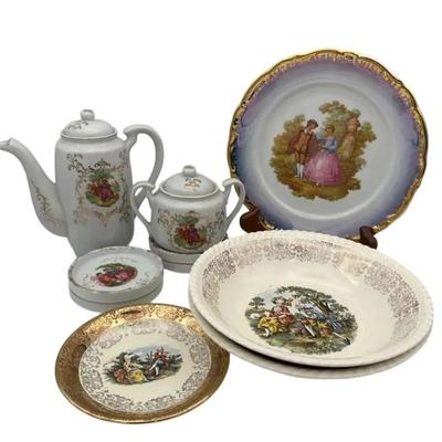 22K Hand Painted Bowls, Plates Etc