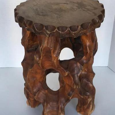 Vintage Solid Wood Carved Small Stool/Plant Stand ~ Please See Photos & Description *