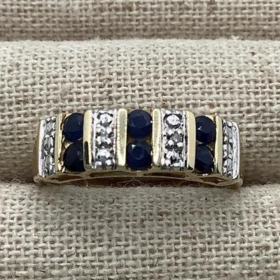 10K Gold, Diamond, And Sapphire Ring - Size 7 - 2.6 Grams