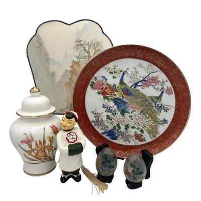 Japanese Collection (Fan, Jar, Peacock Plate, Glass Eggs) 