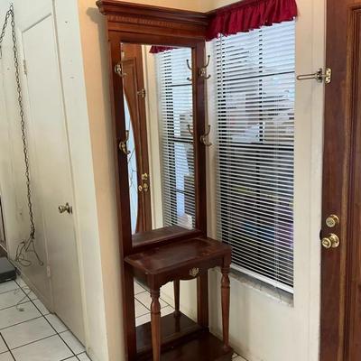 Wood Mirrored Hall Tree 