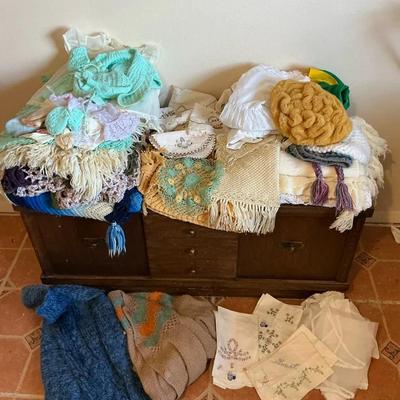 Vintage Handmade Aphgans, Doilies, Clothes, Hats & More