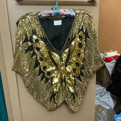 Vintage Gold Sequin Silk Butterfly Top 