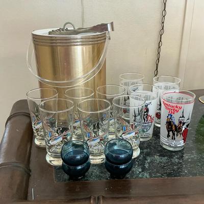 Vintage Bar Glasses & Acrylic Ice Bucket