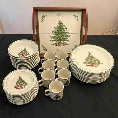 Christmas Tree Stoneware Dinnerware With Spode Serving Tray