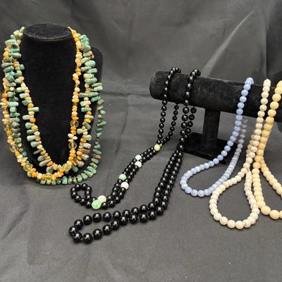 Stone & Glass Beaded Necklaces | Multi-Strand Chips, Round Beads & Graduated Designs