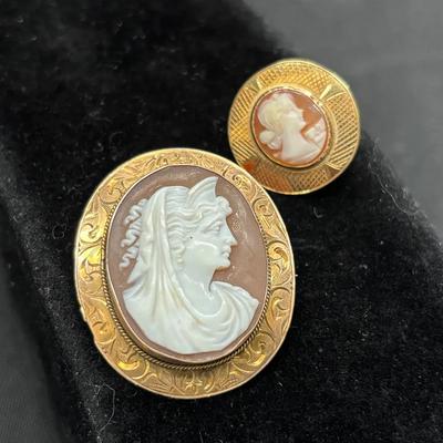 10K & 14K Gold Cameo Jewelry Lot | Brooch & Single Earring | Total Weight 10.12g
