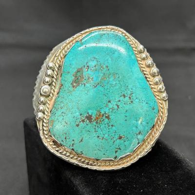 Sterling Silver Turquoise Cuff Bracelet | Signed A. Kneisel  | Total Weight 221.71g