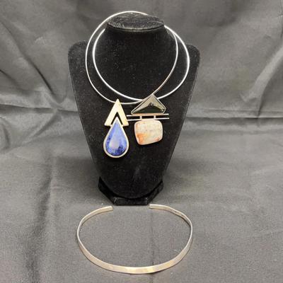 Sterling Silver Choker Necklaces with Stone Pendants | Signed J. Wates | Total Weight 104g