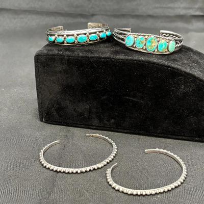 Sterling Silver Cuff Bracelets Lot | Turquoise & Beaded Designs | Total Weight 73.64g