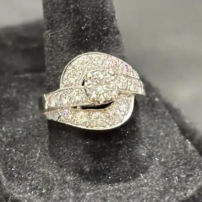 14K White Gold Diamond Ring | Center Appx 0.63 ct | Accents Appx 0.50 ct | Total Weight 5.82g