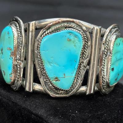 Silver-Tone Cuff Bracelet with Three Turquoise Stones