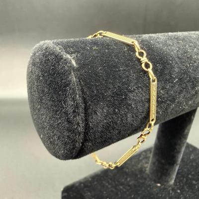 14K Yellow Gold Link Bracelet with Greek Key Design | Total Weight 4.54g