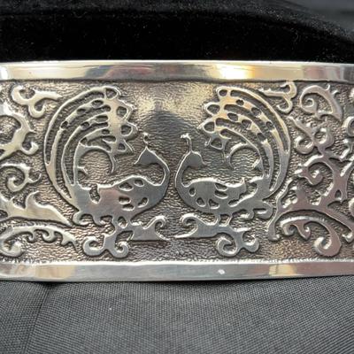 Sterling Silver Engraved Buckle | Ornate Peacock Motif | 77.34g