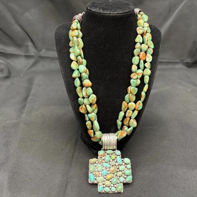 Sterling Silver & Turquoise Necklace | Signed Philbert Secatero | Total Weight 193g