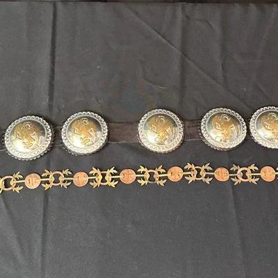 Two Vintage Decorative Concho Belts | Mixed Metal Western & Tribal Motifs