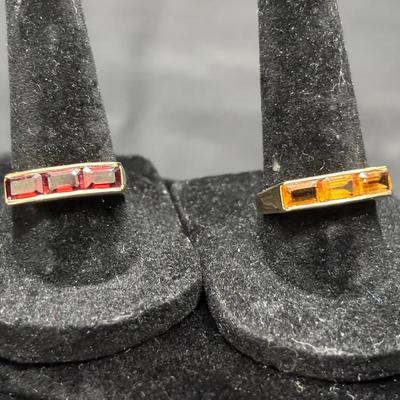 14K Gold Two-Ring Lot | Garnet-Color & Topaz-Color Stone Rings | Sizes 7.5