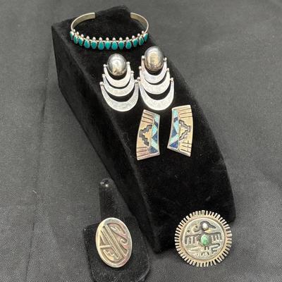 Native American Style Silver Jewelry Lot | Cuff, Earrings & Rings | Stamped 925 | 56.75g