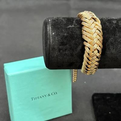 Tiffany & Co. 14K Gold Woven Bracelet Watch | Integrated Bracelet Design | Original Box