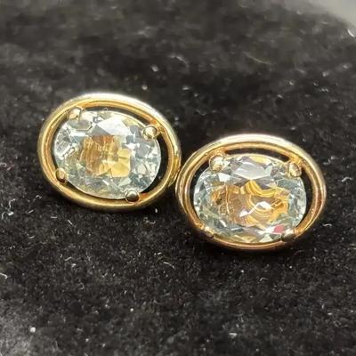 14K Gold Stud Earrings w/ Diamond-Colored Accent Stones | 4.59g Total Weight