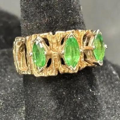 Yellow Gold Ring With Green Stones | Stamped 14k | Total Weight 7.16g