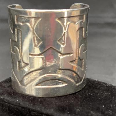 Sterling Silver Wide Cuff Bracelet | Geometric Cutout Design | Total Weight 91.04g