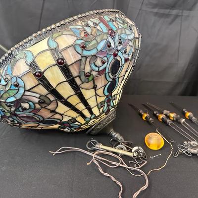 Stained Glass Ceiling Light Fixture – Tiffany-Style Floral Shade with Hardware